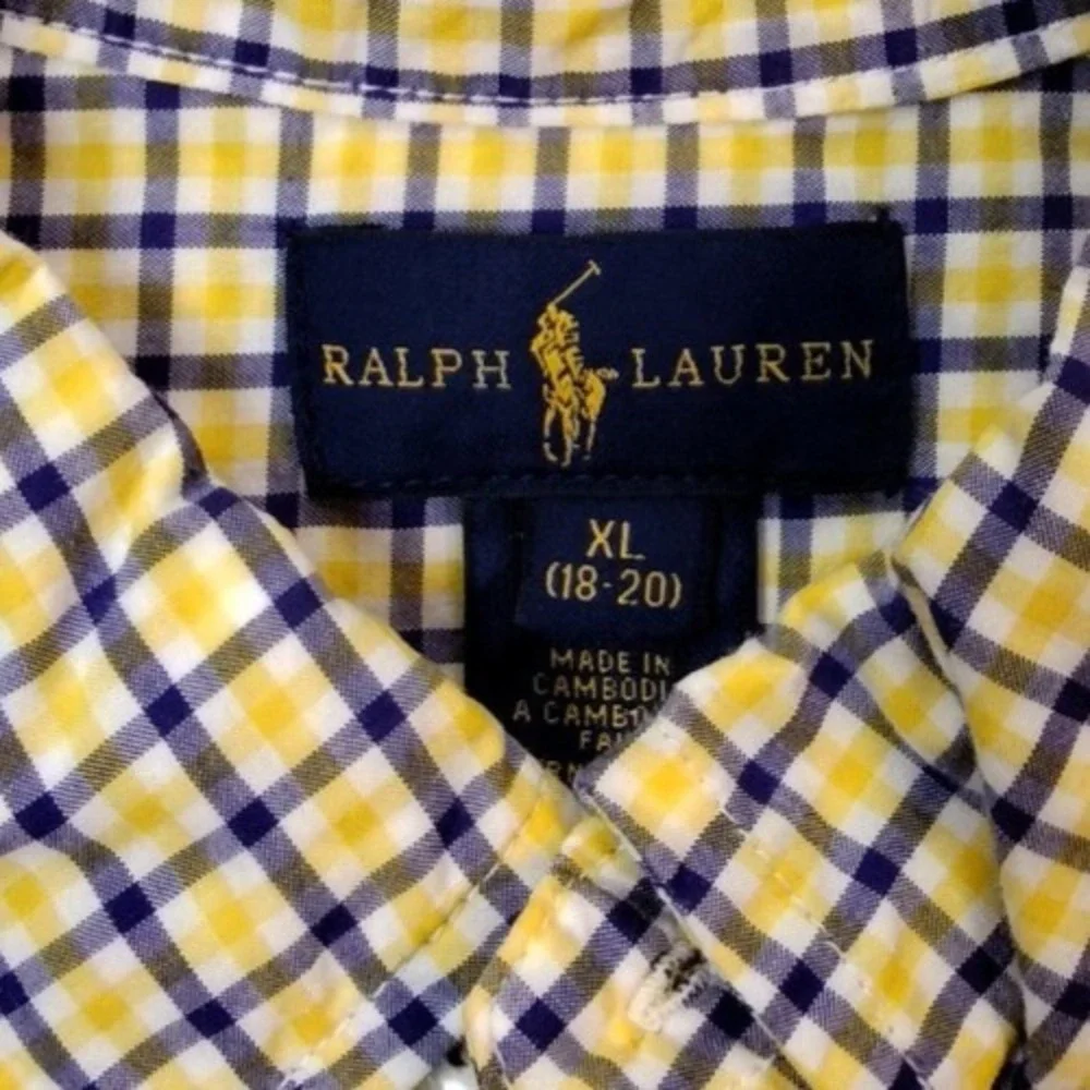 Ralph Lauren Mens Dress Shirt Yellow XL Check Long Sleeve Button Down Collared